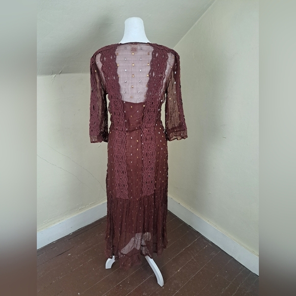 Sundance Burgundy Crochet Metallic Dotted 1/2 Sleeve Dress with/Slip SIZE 4 - Picture 5 of 11